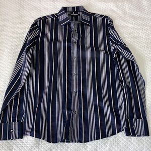 Navy blue white striped button down